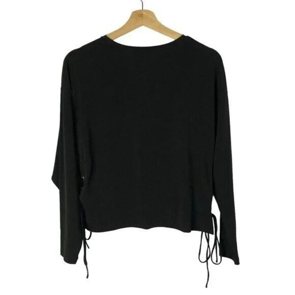 Zara Black Lace Up Side Crewneck Long Sleeve Top S - Picture 2 of 5